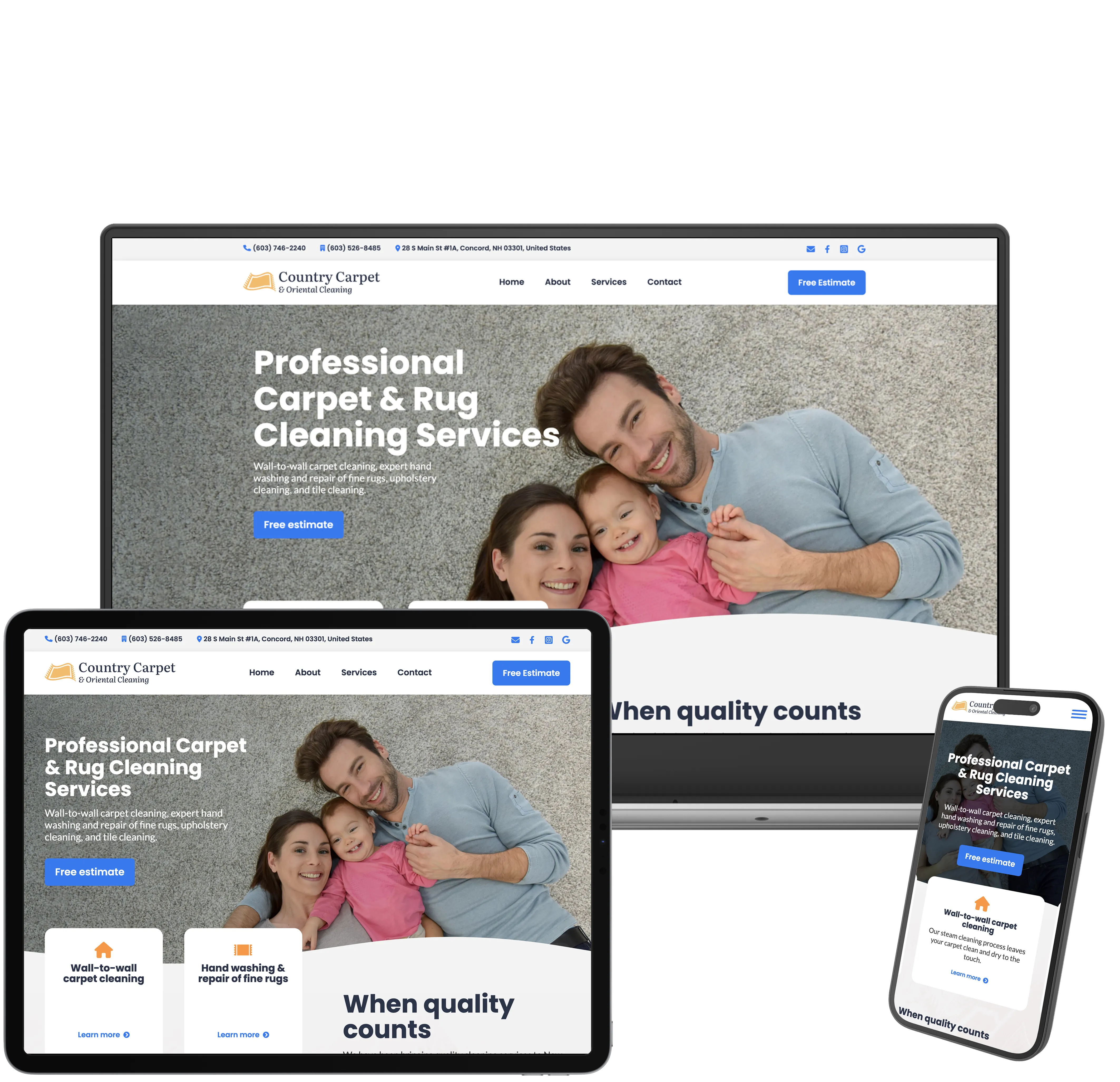 Screenshot of NH Carpet Cleaners website